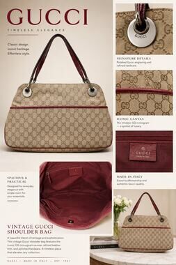 LS007 Gucci Eclipse shoulder bag*beige GG canvas and red leather